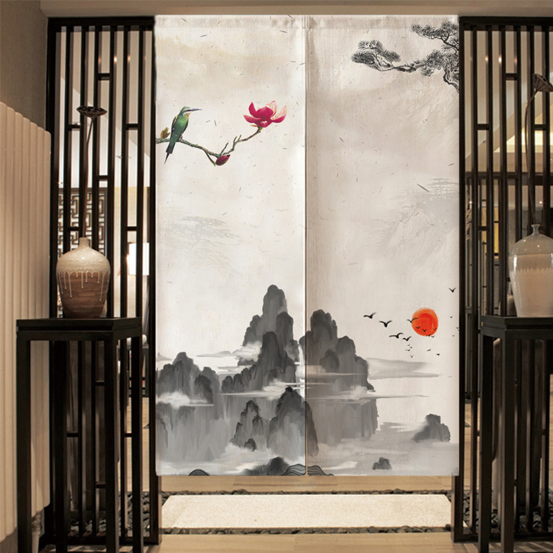 古风山水画布艺门帘隔断帘风水布艺门帘