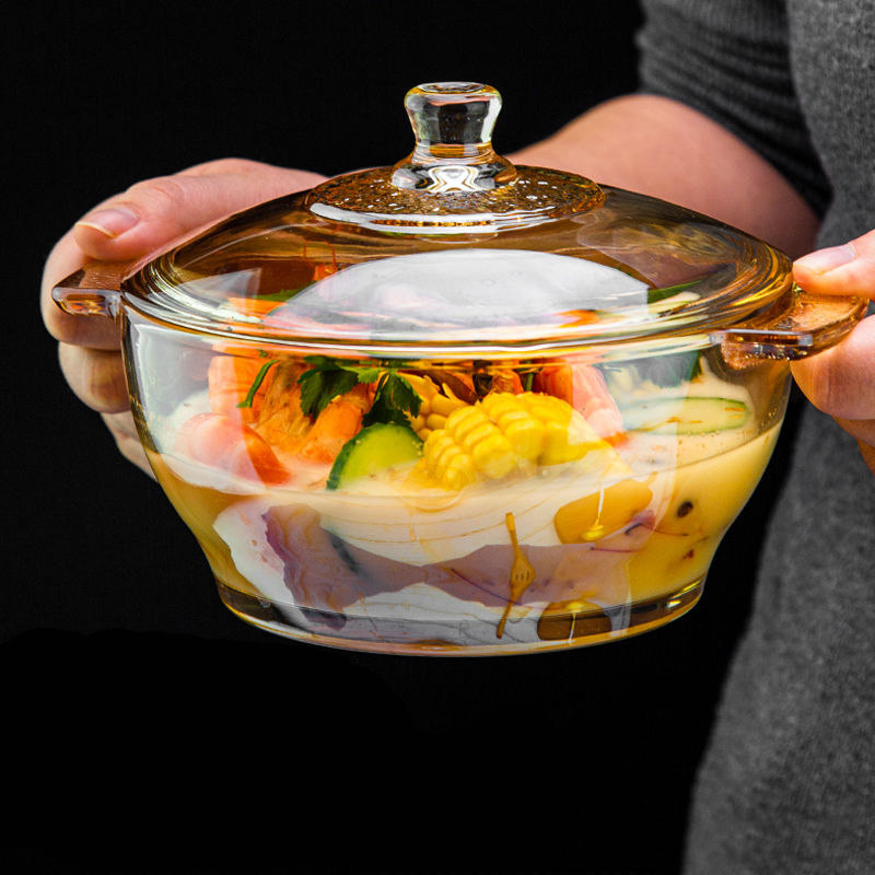 玻璃碗大碗带盖透明大号家用泡面碗