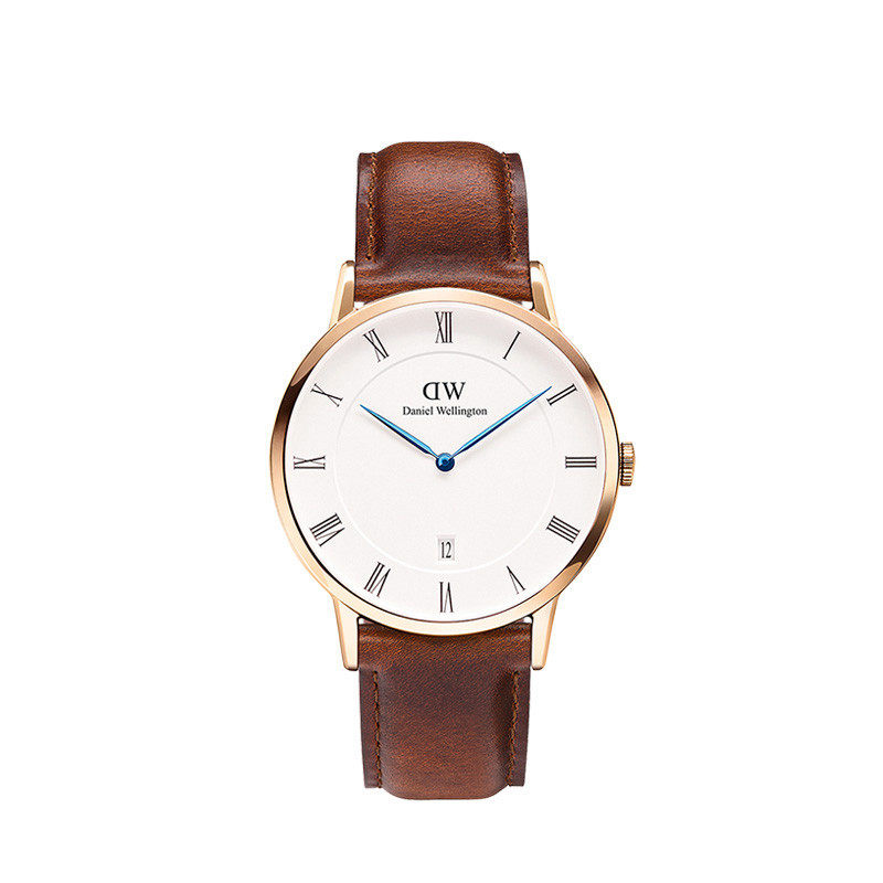 【dw】手表男士欧美蓝针皮带男表