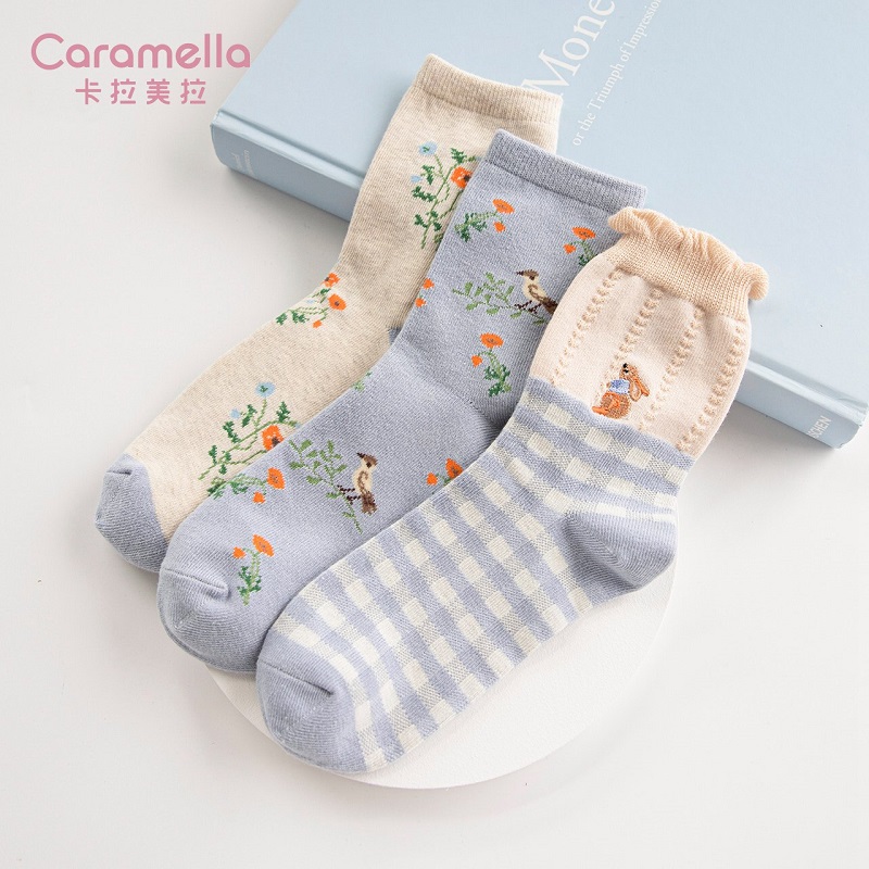 caramella 女式秋冬中长筒可爱提花棉袜 6双 双重优惠折后￥26.9包邮（拍2件）多款可选